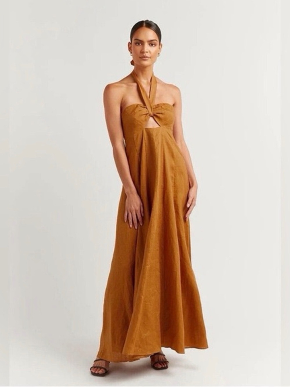 NWT DISSH Alexis Tangerine Orange Linen Halter Cutout Maxi Dress US 6 AU 10